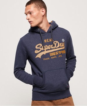 Superdry Vintage Logo Racer Férfi Kapucnis Pulóver Kék | KJUYD6251